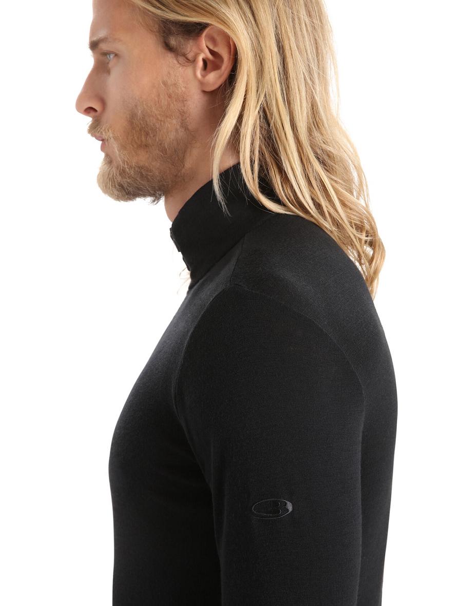 Black Men's Icebreaker Merino 175 Everyday Long Sleeve Half Zip Thermal Top Base Layers | USA 1371VRWD